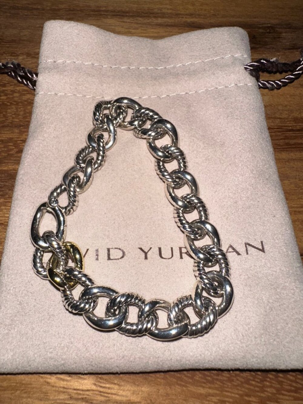 RARE Heavy David Yurman Two-Tone Curb Chain Bracelet 18K Gold Link 7.5" - Picture 2 of 10
